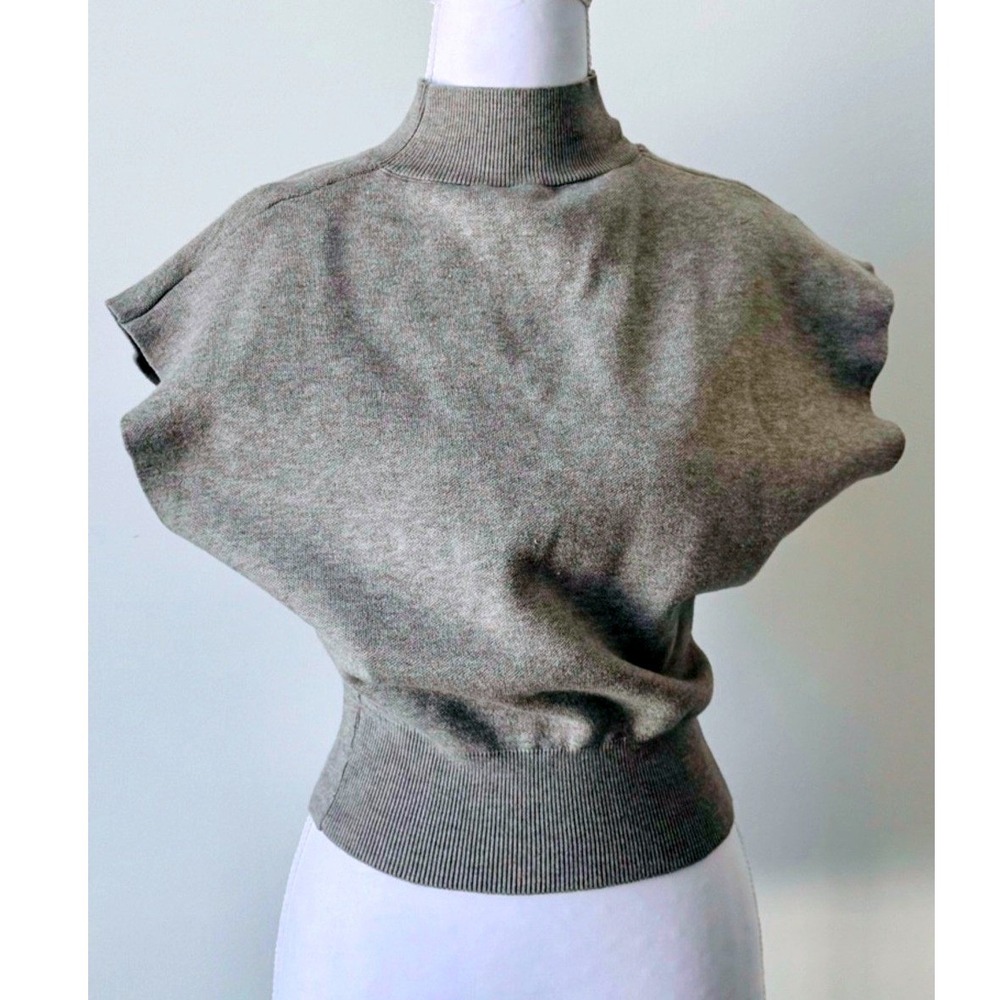 Mock Neck Knit Top Cropped Sweater Gray Commense Sz S